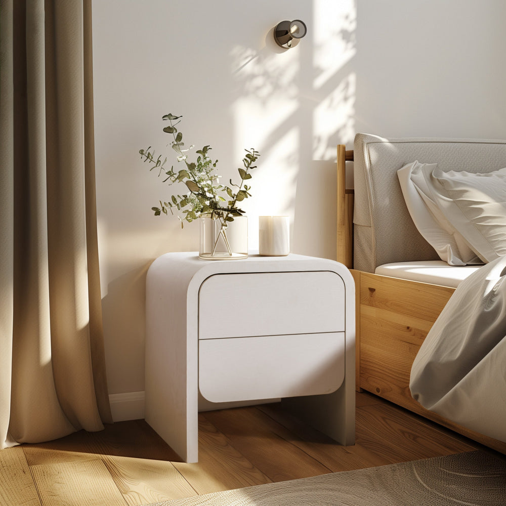 Hugh Modern Wooden Nightstand Bedside Table 2-Drawers White Fast shipping On sale