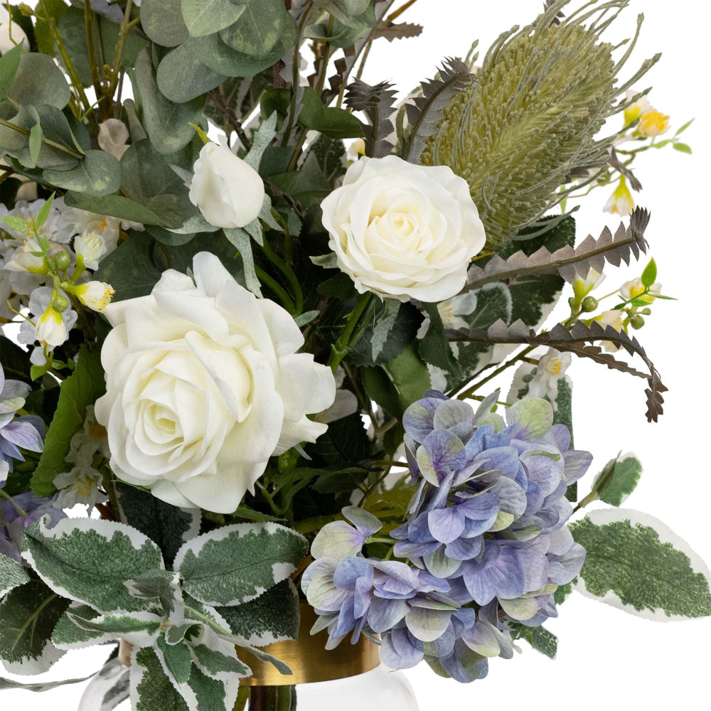 Hydrangea & Banksia Artificial Plant Arrangement 80cm In Glass - Multi Color Fast shipping On sale