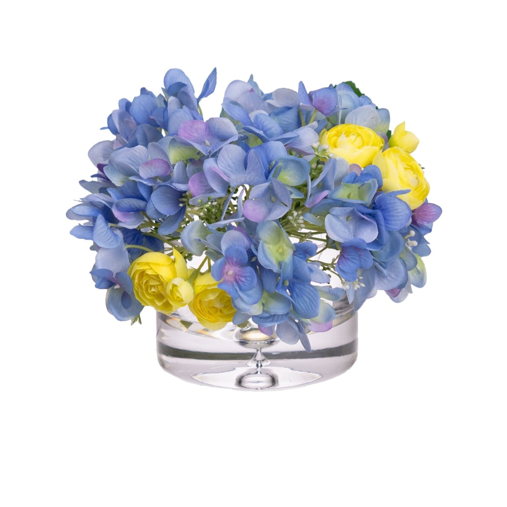 Hydrangea & Ranunculus Mixed Artificial Fake Plant Flower Decorative Arrangement 23cm In Glass Fast shipping On sale