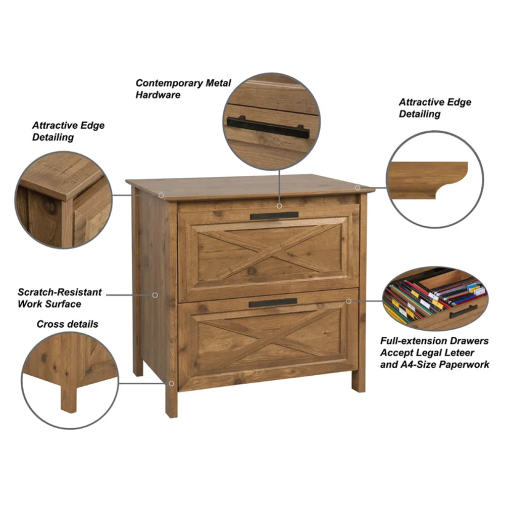 Hyland 2-Drawer Office Storage Lateral Filing Cabinet Rustic Brown Fast shipping On sale