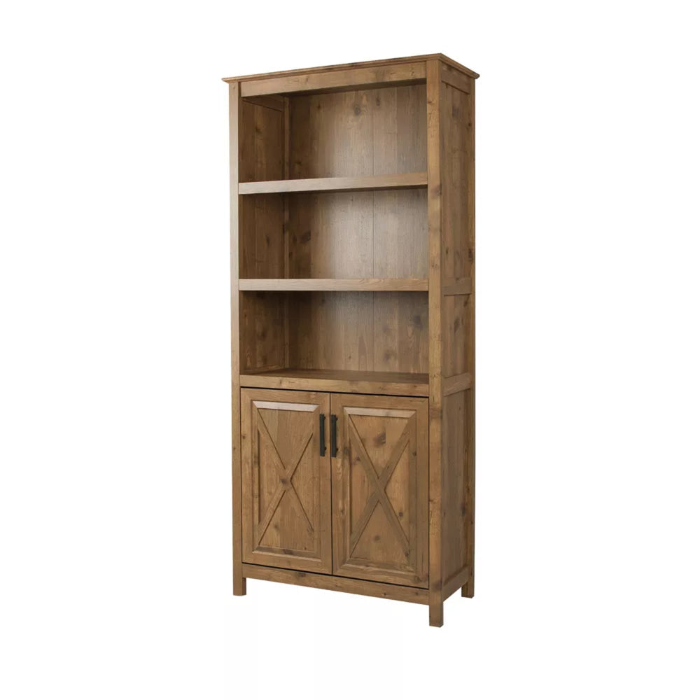 Hyland 5-Tier Tall Bookcase Display Shelves W/ 2-Doors Rustic Brown Fast shipping On sale