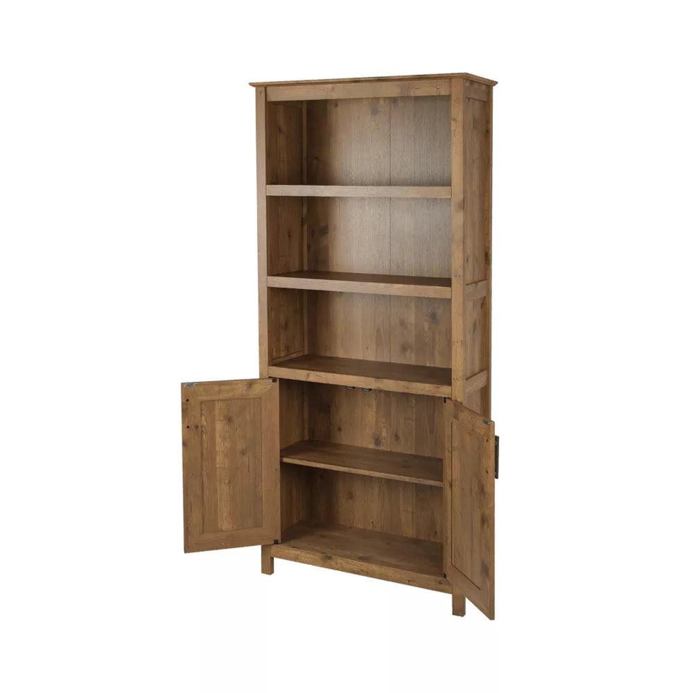 Hyland 5-Tier Tall Bookcase Display Shelves W/ 2-Doors Rustic Brown Fast shipping On sale