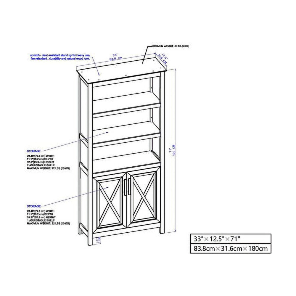 Hyland 5-Tier Tall Bookcase Display Shelves W/ 2-Doors Rustic Brown Fast shipping On sale