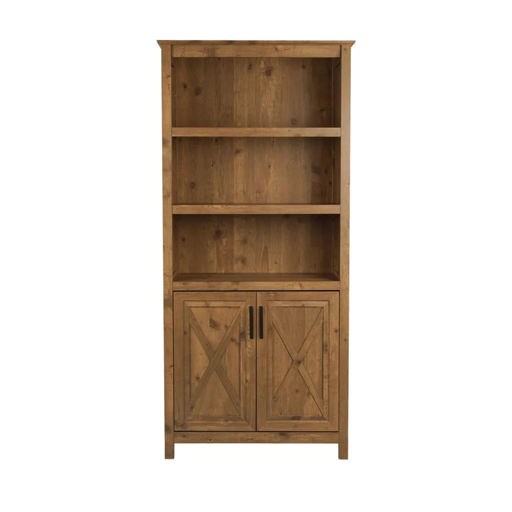 Hyland 5-Tier Tall Bookcase Display Shelves W/ 2-Doors Rustic Brown Fast shipping On sale