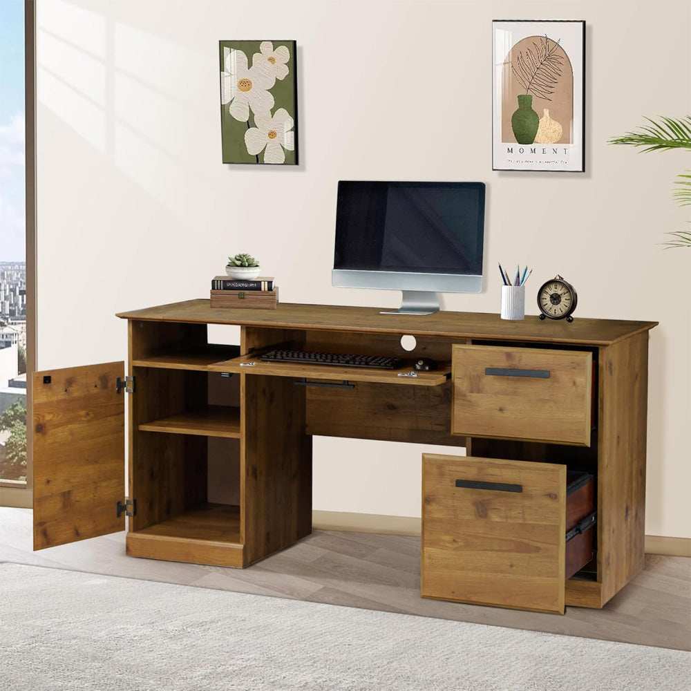 Hyland Large Executive Home Office Working Computer Desk 150cm Rustic Brown Fast shipping On sale