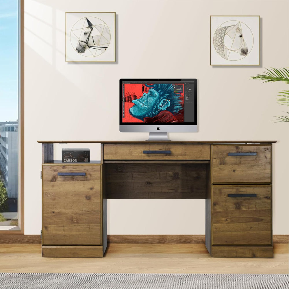 Hyland Large Executive Home Office Working Computer Desk 150cm Rustic Brown Fast shipping On sale