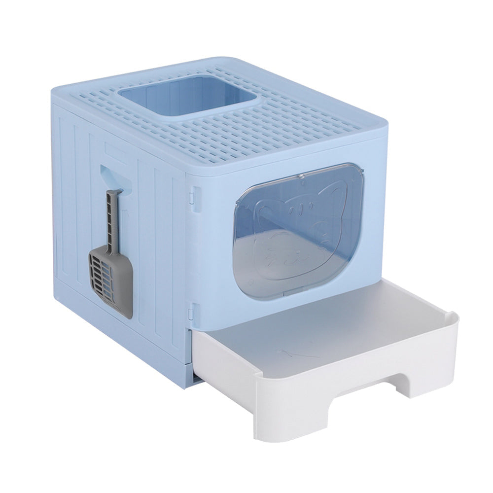 i.Pet Cat Litter Box Large Tray Kitty Toilet Enclosed Hooded Foldable Scoop Blue Cares Fast shipping On sale