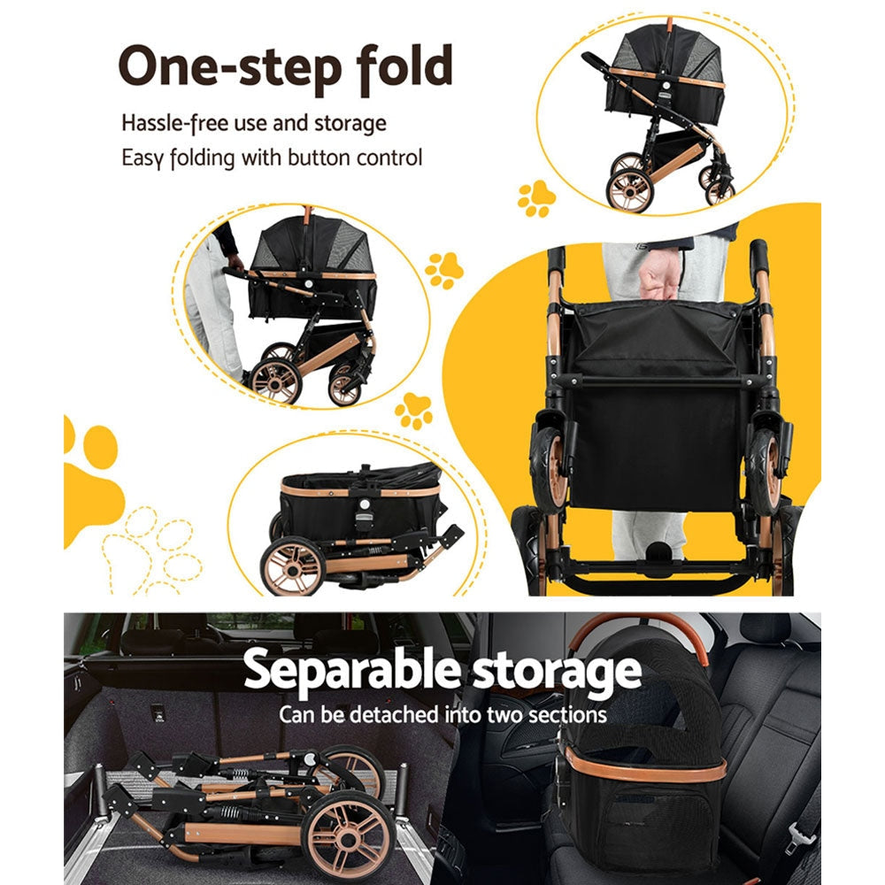 i.Pet Pet Dog Stroller Pram Large Cat Carrier Travel Pushchair Foldable 4 Wheels Cares Fast shipping On sale