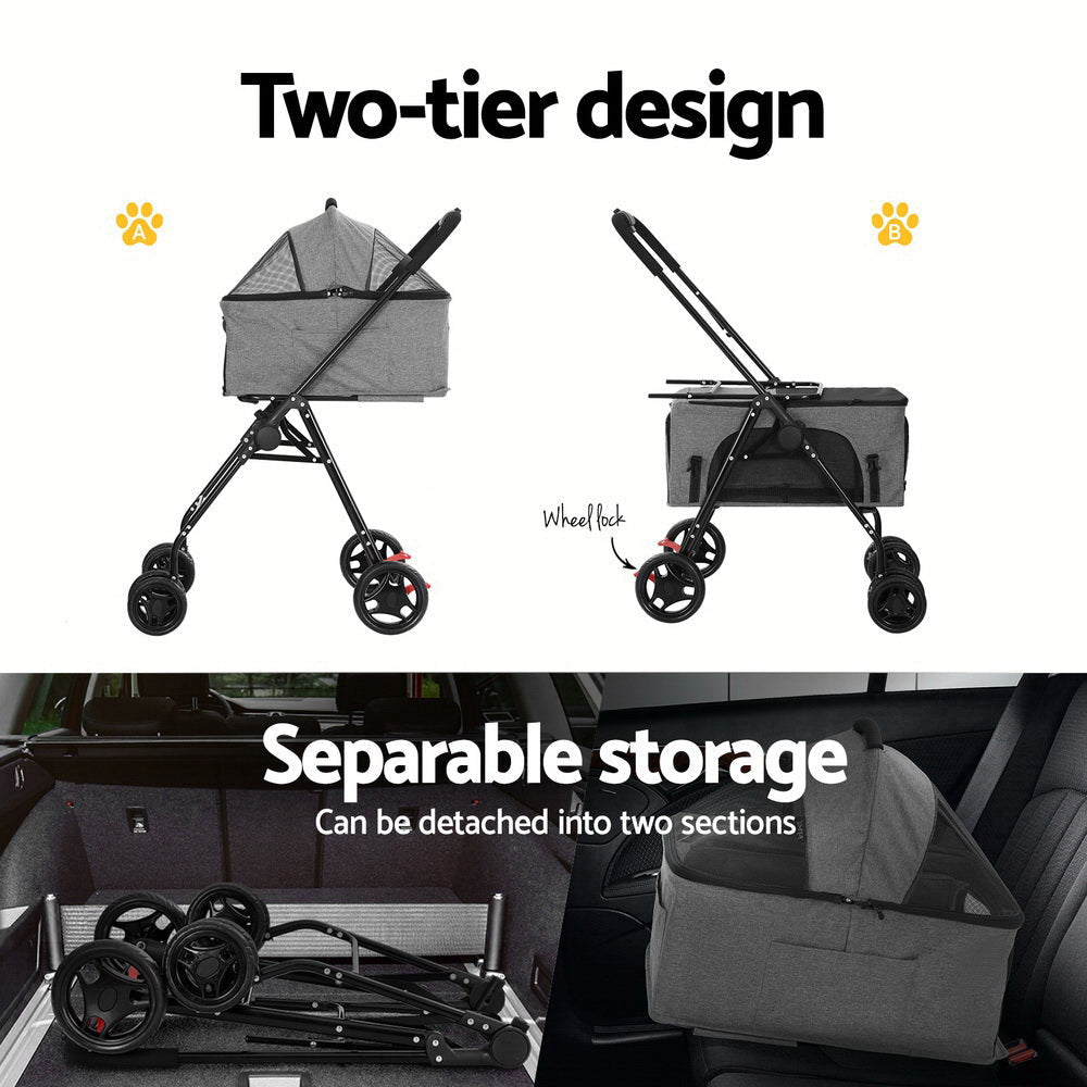 i.Pet Pet Stroller 2 - tier Dog Pram Large Cat Carrier Travel Pushchair Foldable Cares Fast shipping On sale