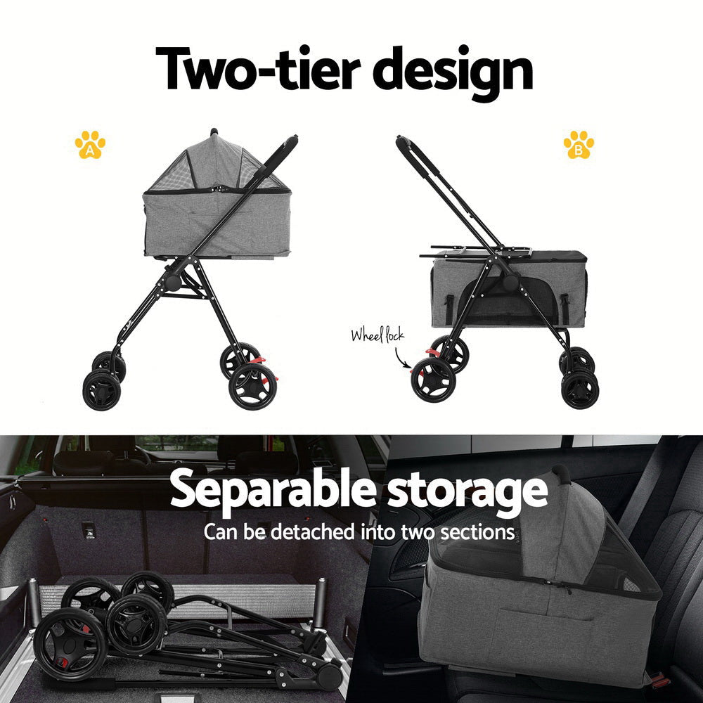 i.Pet Pet Stroller 2-tier Dog Pram Large Cat Carrier Travel Pushchair Foldable Cares Fast shipping On sale