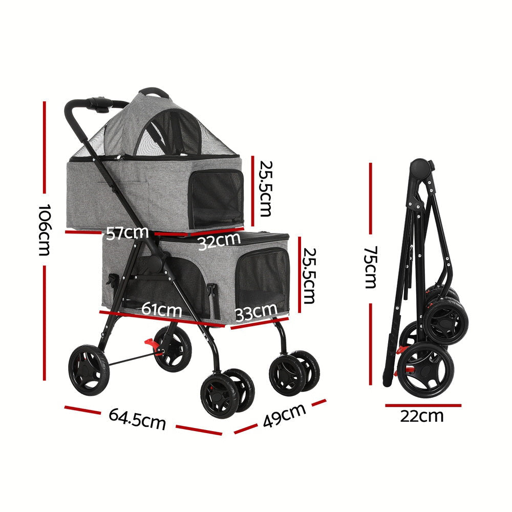 i.Pet Pet Stroller 2 - tier Dog Pram Large Cat Carrier Travel Pushchair Foldable Cares Fast shipping On sale