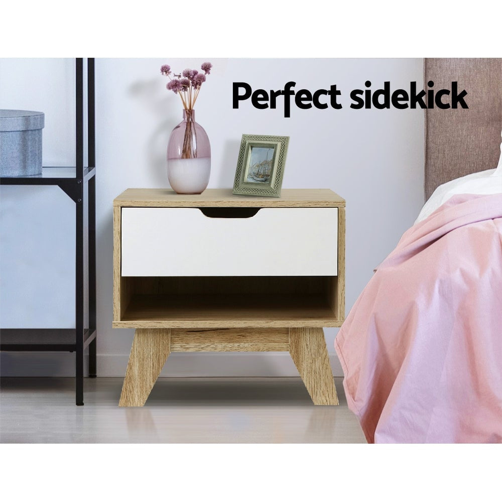 Iker Bedside Table Drawer Nightstand Shelf Cabinet Storage Lamp Side Wooden Fast shipping On sale