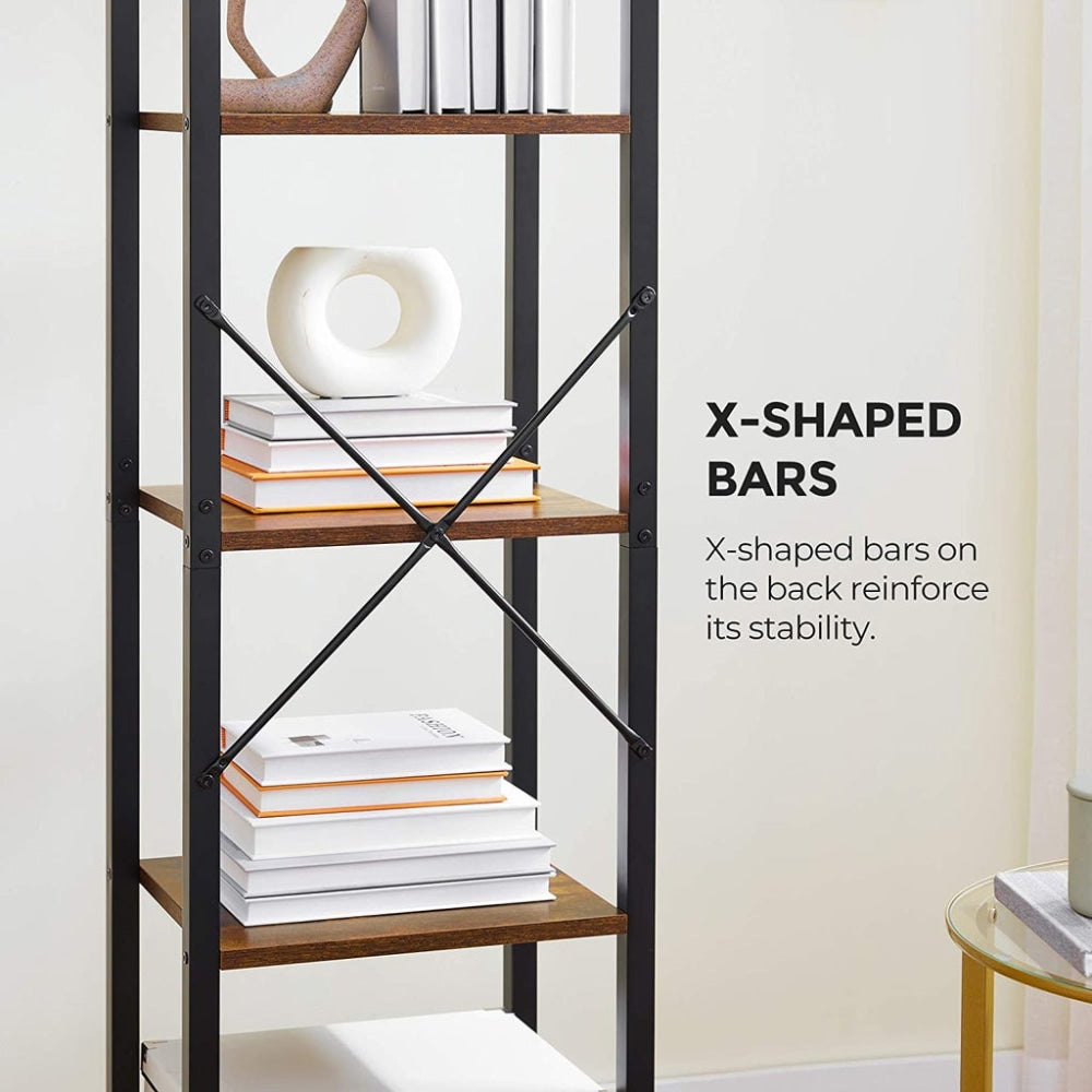 5 Tier Bookshelf Industrial Storage Rack Rustic Brown and Black Bookcase Fast shipping On sale