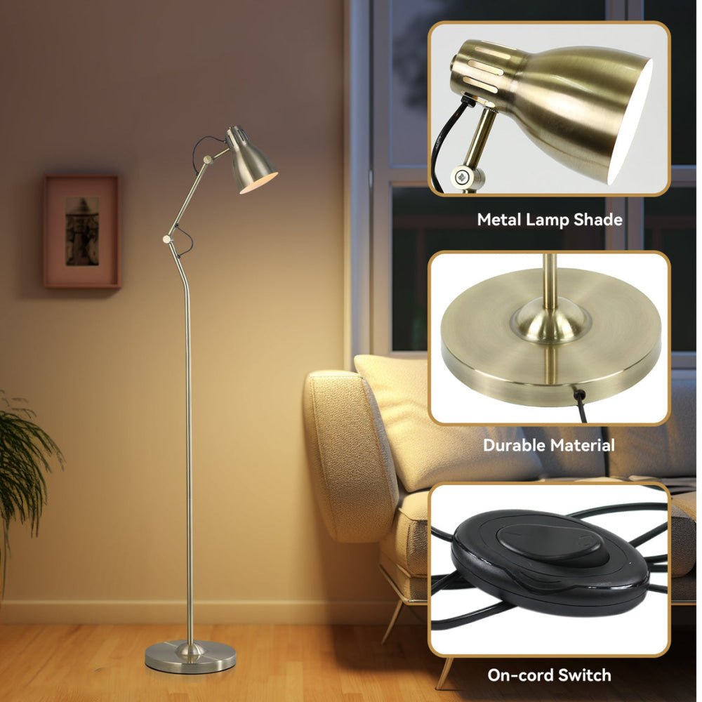 Intense Bright Classic Metal Floor Lamp Reading Light Adjustable Arms Shade - Antique Brass Fast shipping On sale