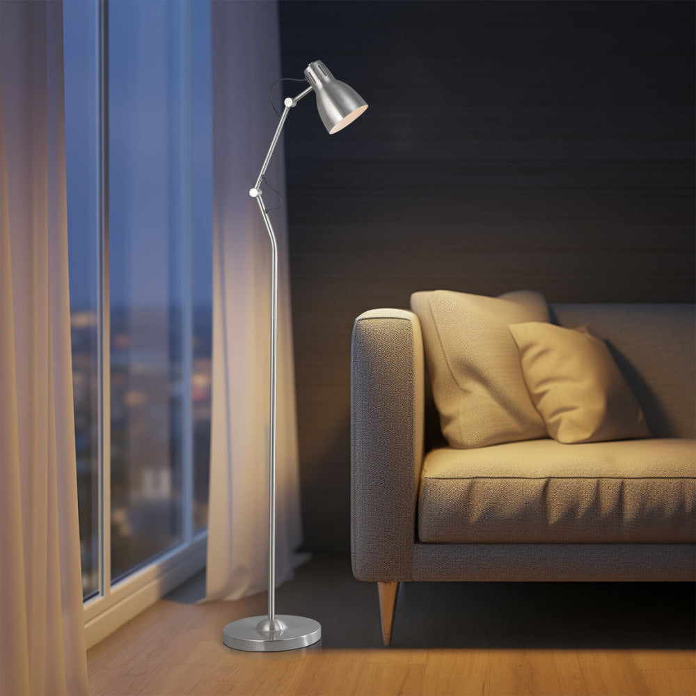 Intense Bright Classic Metal Floor Lamp Reading Light Adjustable Arms Shade - Satin Chrome Fast shipping On sale