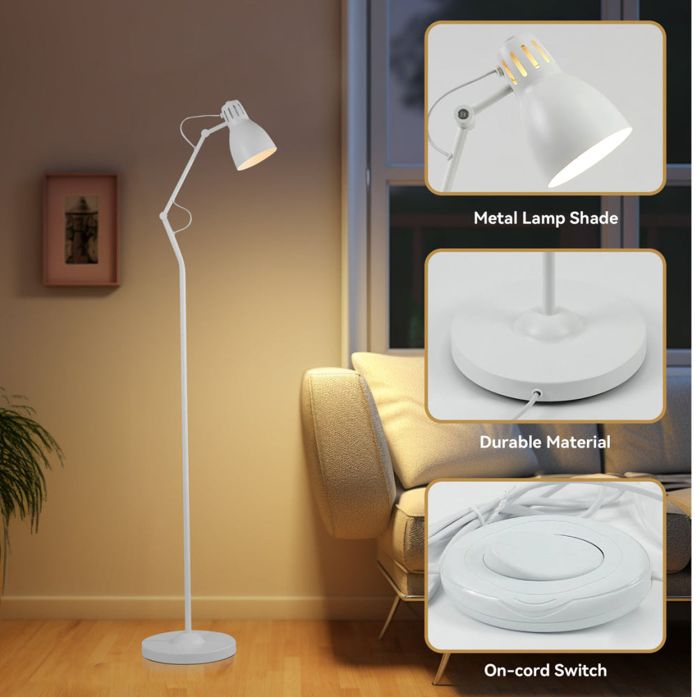 Intense Bright Classic Metal Floor Lamp Reading Light Adjustable Arms Shade - White Fast shipping On sale