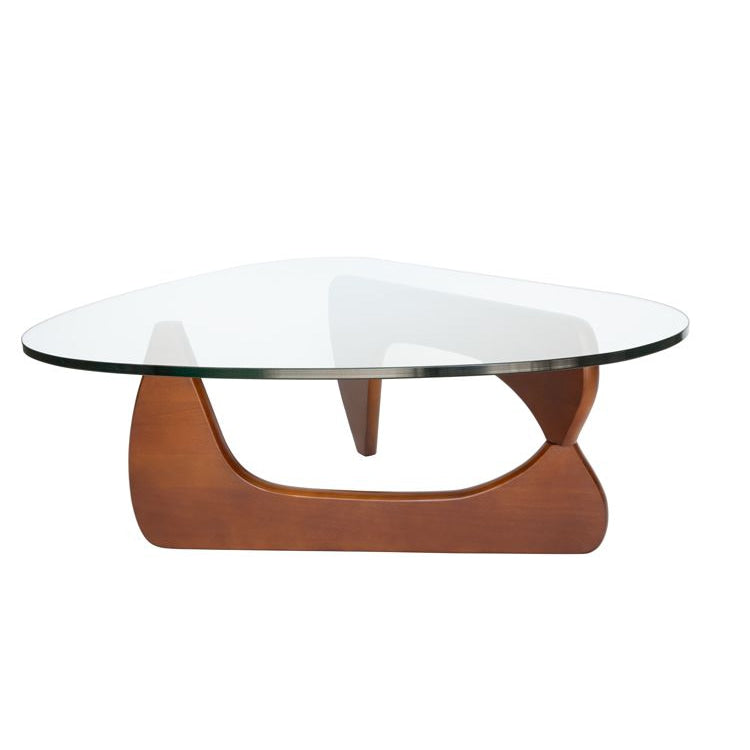 Isamu Noguchi Replica Wooden Base Glass Top Coffee Table - Walnut Fast shipping On sale