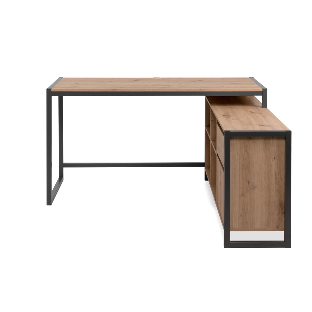 Isla Industrial L-Desk Executive Computer Working Office Desk Table W Storage Natural/Black Fast shipping On sale