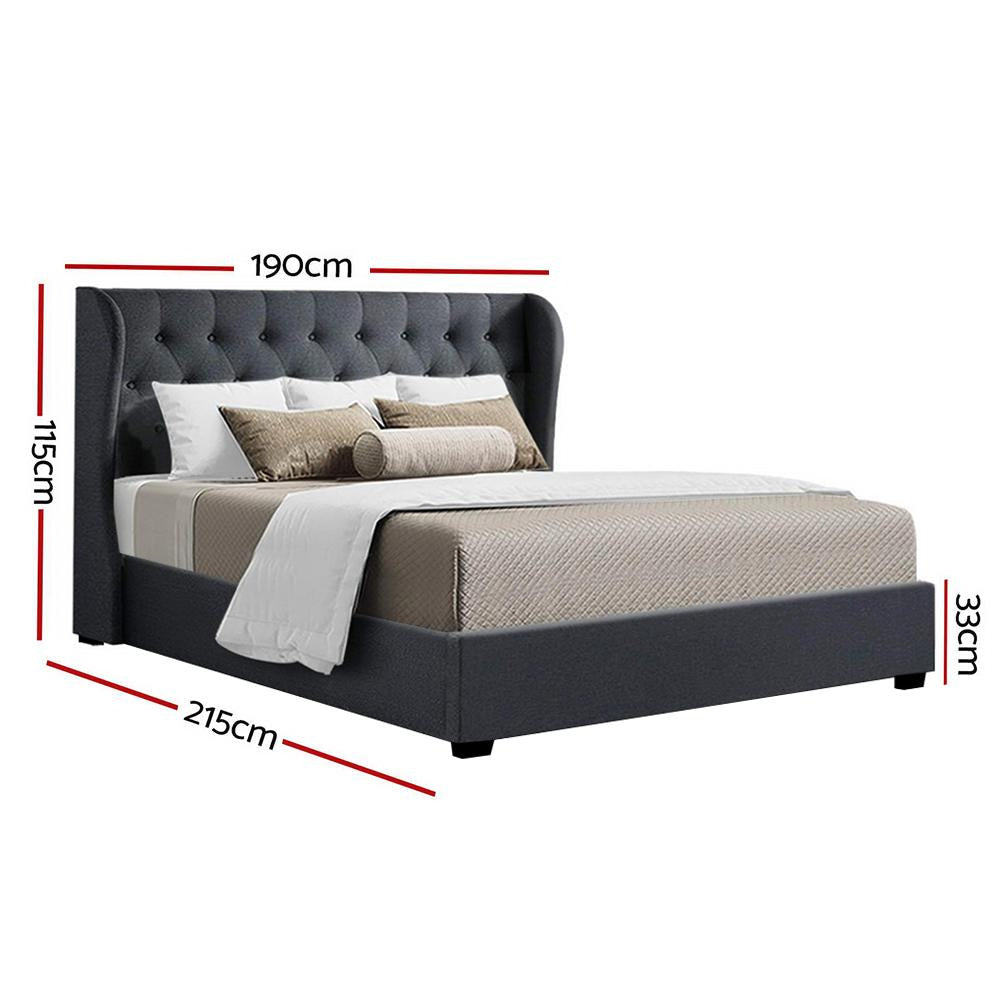 Issa Bed Frame Fabric Gas Lift Storage - Charcoal King Fast shipping On sale