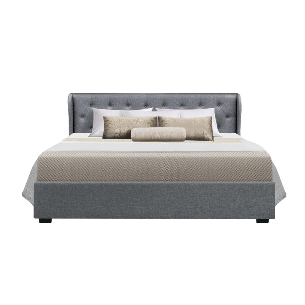 Issa Bed Frame Fabric Gas Lift Storage - Grey King Fast shipping On sale