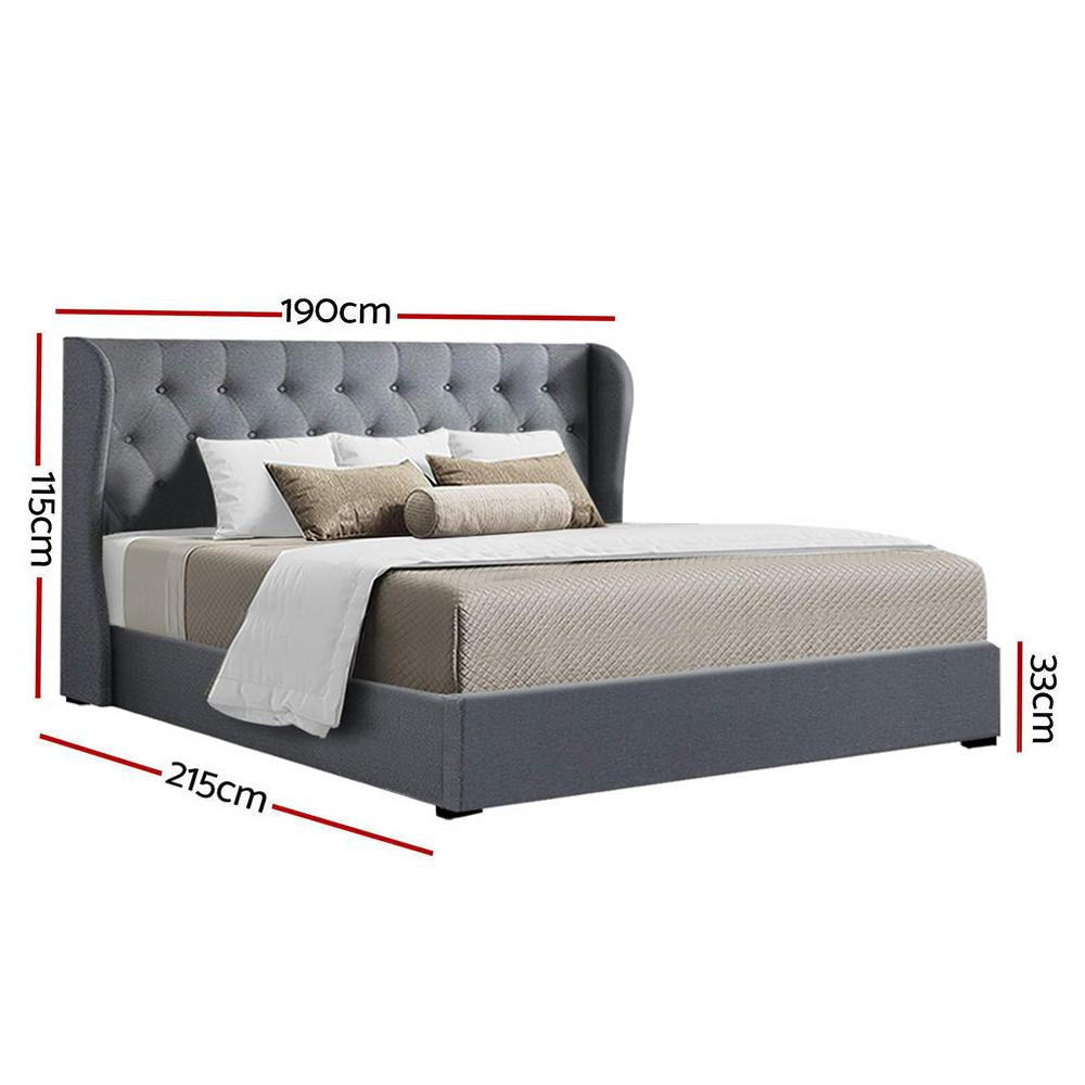 Issa Bed Frame Fabric Gas Lift Storage - Grey King Fast shipping On sale