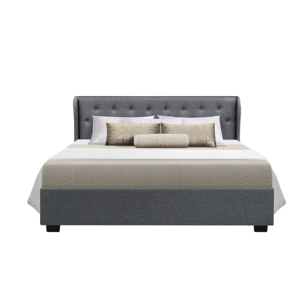 Issa Bed Frame Fabric Gas Lift Storage - Grey Queen Fast shipping On sale