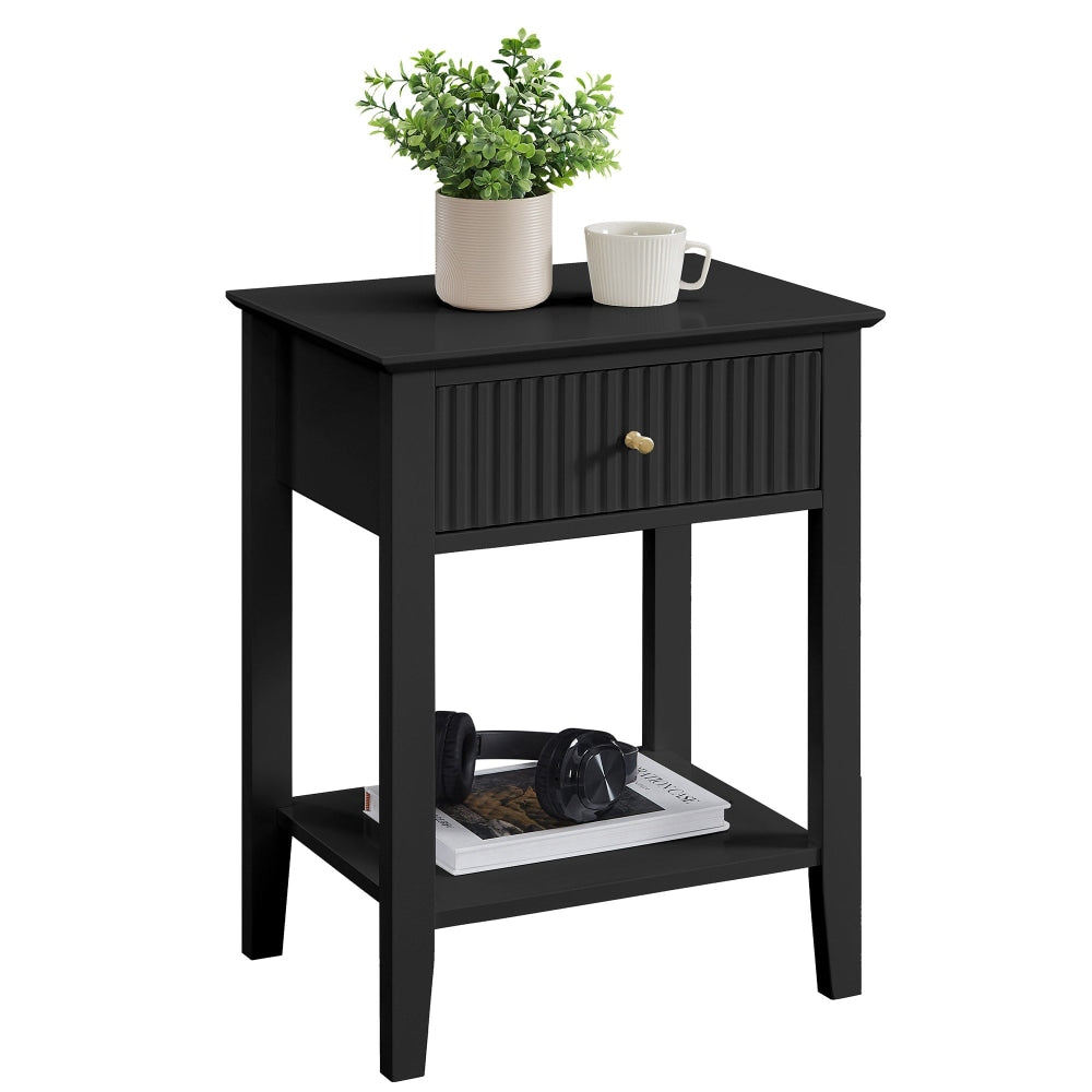 Issey Modern Wooden Bedside Nightstand Side Table Fluted 1 - Drawer - Black Fast shipping On sale