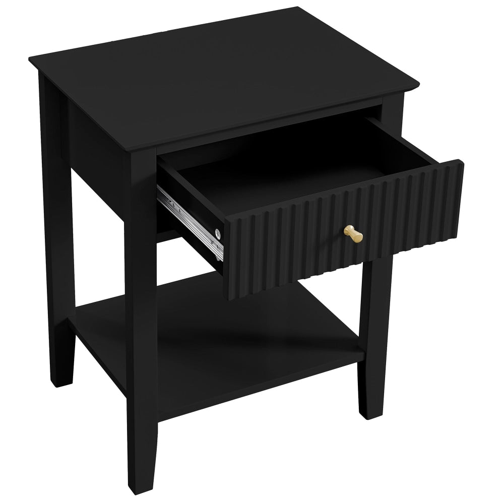 Issey Modern Wooden Bedside Nightstand Side Table Fluted 1-Drawer - Black Fast shipping On sale