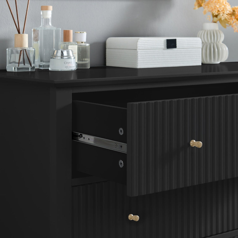 Issey Modern Wooden Fluted Chest of 3-Drawers Tallboy Storage Cabinet - Black Of Drawers Fast shipping On sale