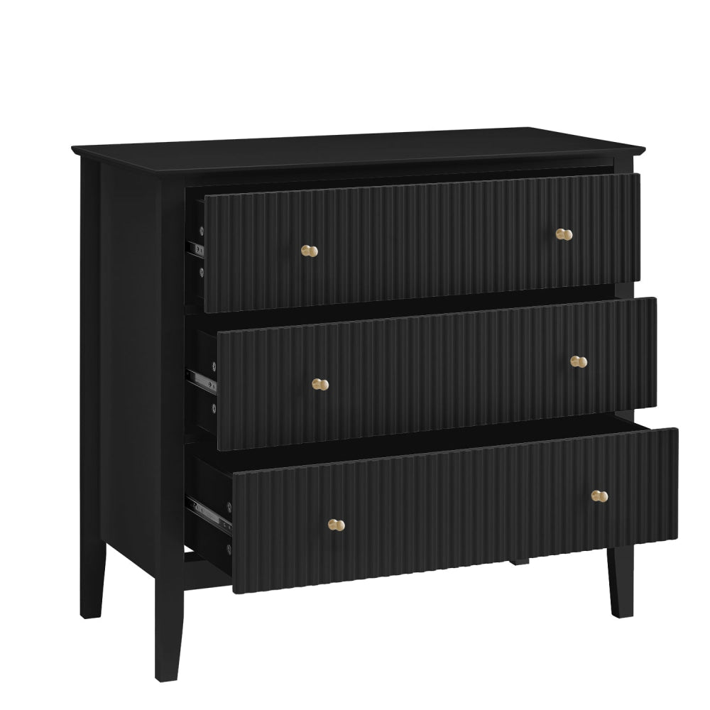 Issey Modern Wooden Fluted Chest of 3-Drawers Tallboy Storage Cabinet - Black Of Drawers Fast shipping On sale