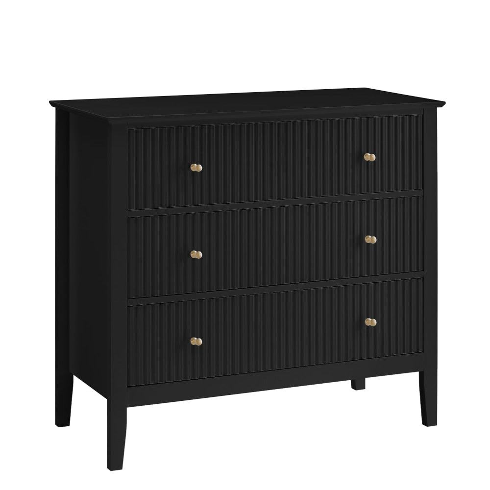 Issey Modern Wooden Fluted Chest of 3-Drawers Tallboy Storage Cabinet - Black Of Drawers Fast shipping On sale