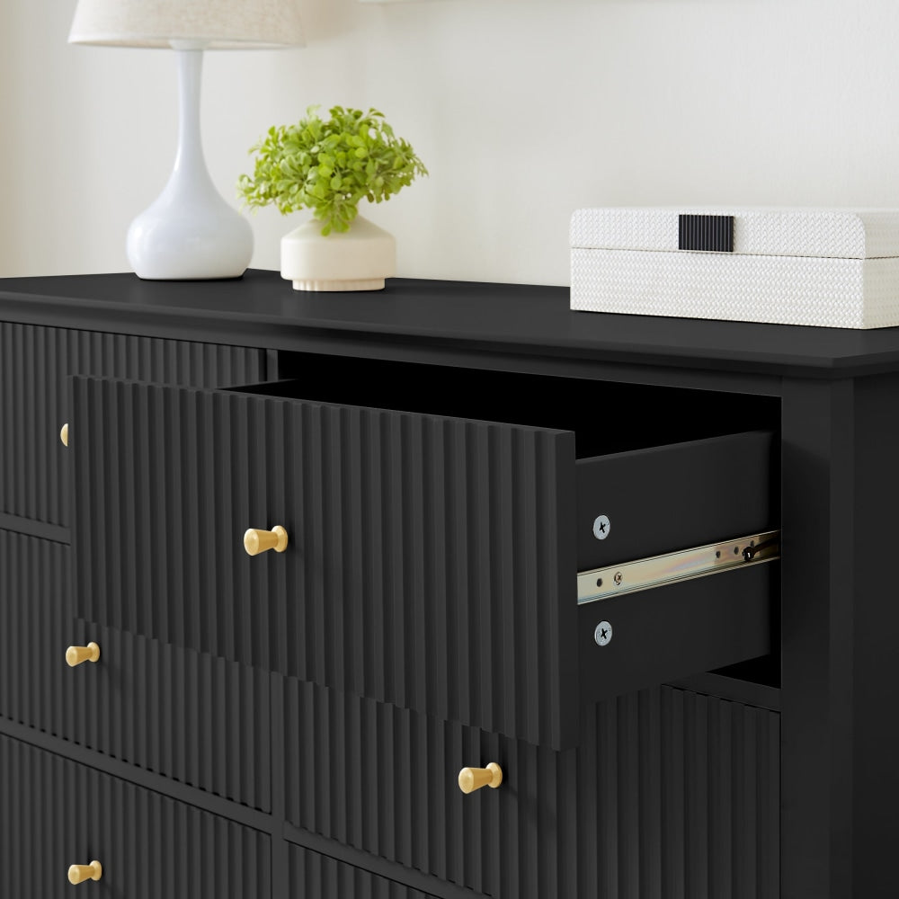 Issey Modern Wooden Fluted Chest Of 6-Drawers Dresser Storage Cabinet Black Drawers Fast shipping On sale