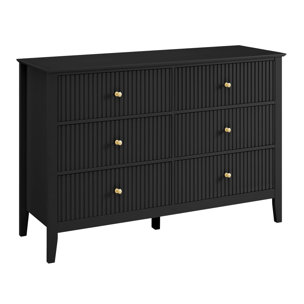 Issey Modern Wooden Fluted Chest Of 6-Drawers Dresser Storage Cabinet Black Drawers Fast shipping On sale
