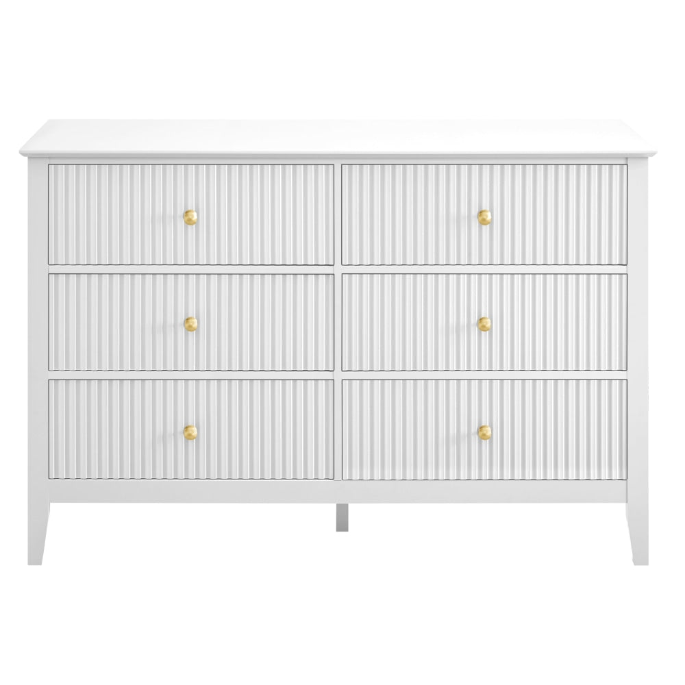 Issey Modern Wooden Fluted Chest Of 6-Drawers Dresser Storage Cabinet White Drawers Fast shipping On sale
