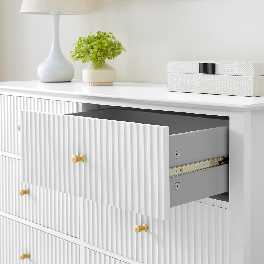 Issey Modern Wooden Fluted Chest Of 6-Drawers Dresser Storage Cabinet White Drawers Fast shipping On sale