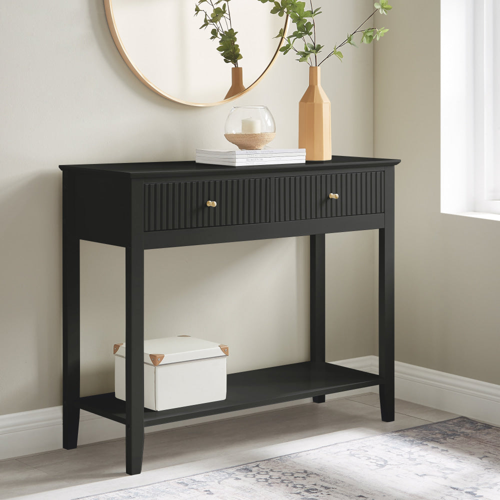 Issey Modern Wooden Hallway Console Hall Table Fluted 2-Drawers - Black Fast shipping On sale