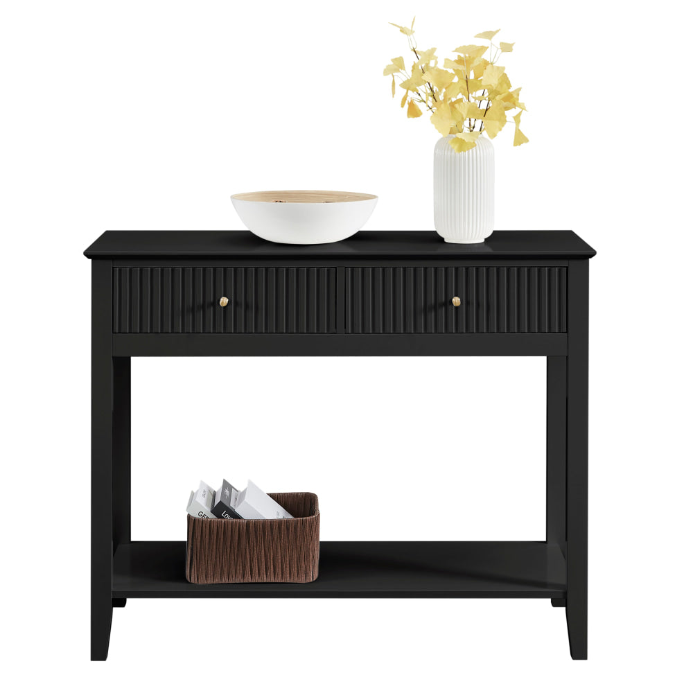 Issey Modern Wooden Hallway Console Hall Table Fluted 2-Drawers - Black Fast shipping On sale