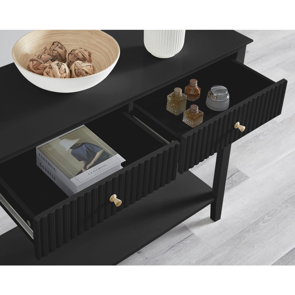 Issey Modern Wooden Hallway Console Hall Table Fluted 2-Drawers - Black Fast shipping On sale