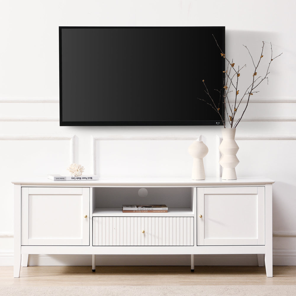 Issey Modern Wooden Lowline Fluted Entertainment Unit TV Stand 150cm White Fast shipping On sale