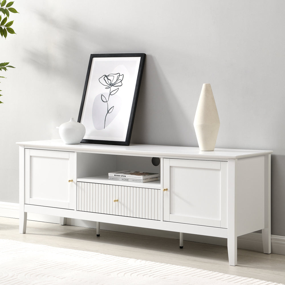 Issey Modern Wooden Lowline Fluted Entertainment Unit TV Stand 150cm White Fast shipping On sale