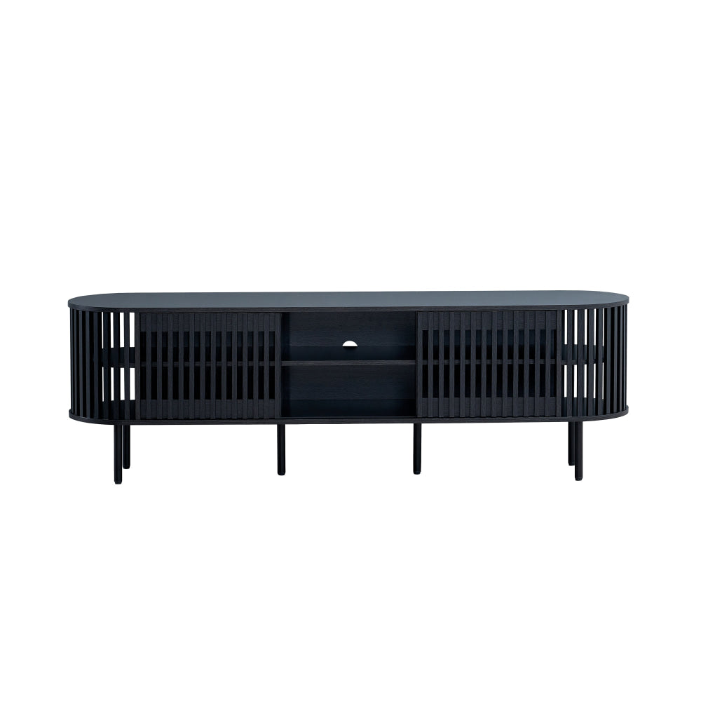 Izar Lowline Wooden TV Stand Entertainment Unit 180cm 2-Doors Slat Black Fast shipping On sale