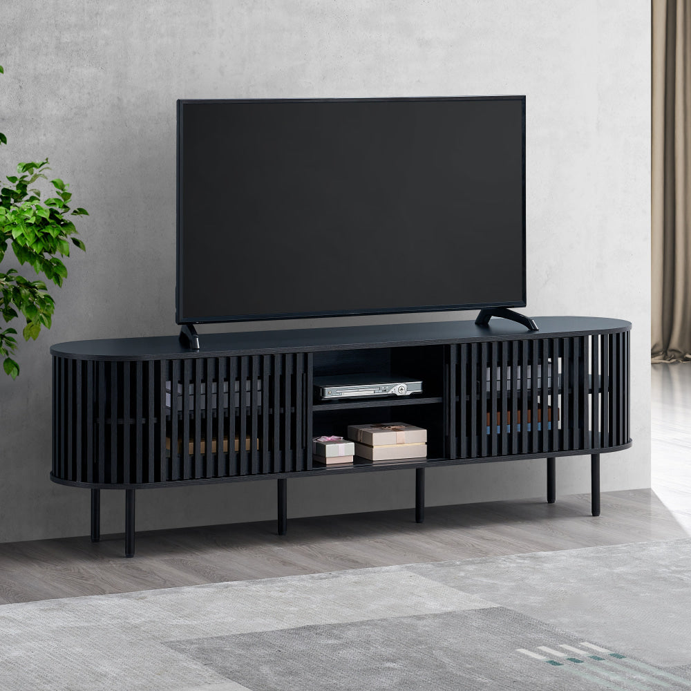 Izar Lowline Wooden TV Stand Entertainment Unit 180cm 2-Doors Slat Black Fast shipping On sale