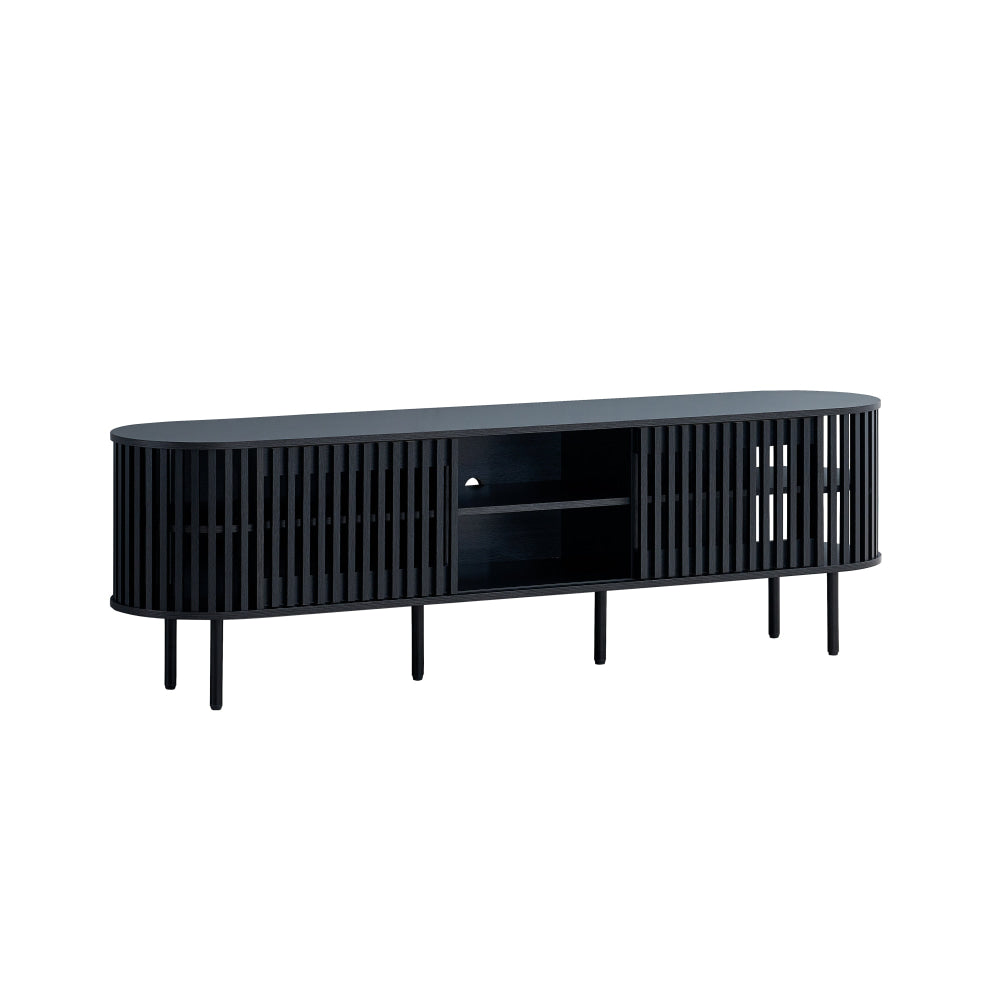 Izar Lowline Wooden TV Stand Entertainment Unit 180cm 2-Doors Slat Black Fast shipping On sale