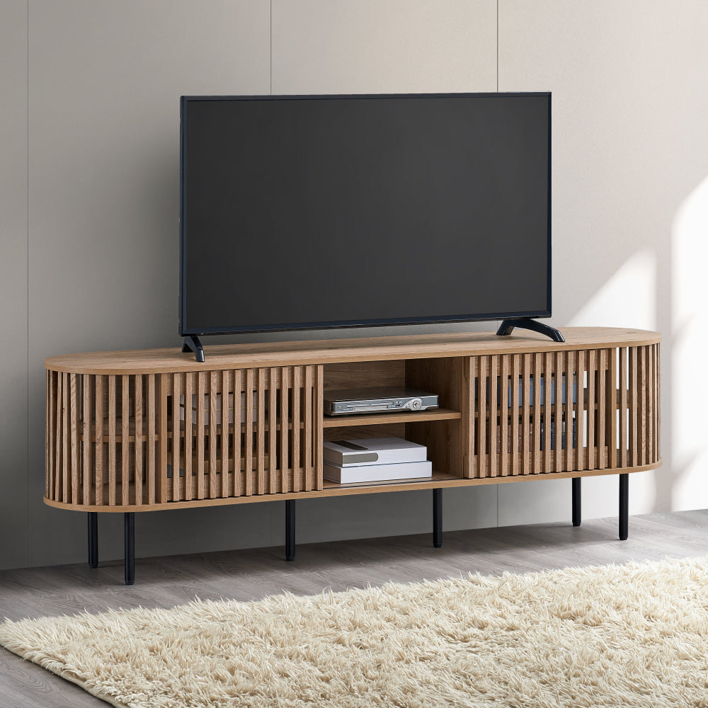 Izar Lowline Wooden TV Stand Entertainment Unit 180cm 2-Doors Slat Oak Fast shipping On sale