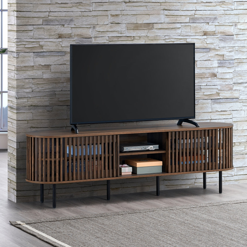 Izar Lowline Wooden TV Stand Entertainment Unit 180cm 2-Doors Slat Walnut Fast shipping On sale