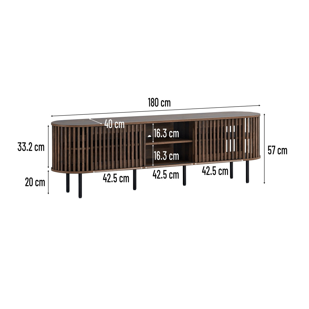 Izar Lowline Wooden TV Stand Entertainment Unit 180cm 2-Doors Slat Walnut Fast shipping On sale