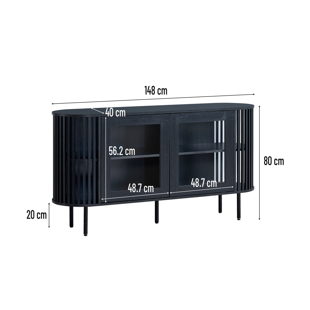 Izar Wooden Sideboard Buffet Unit Storage Cabinet 2-Doors Slat Black & Fast shipping On sale