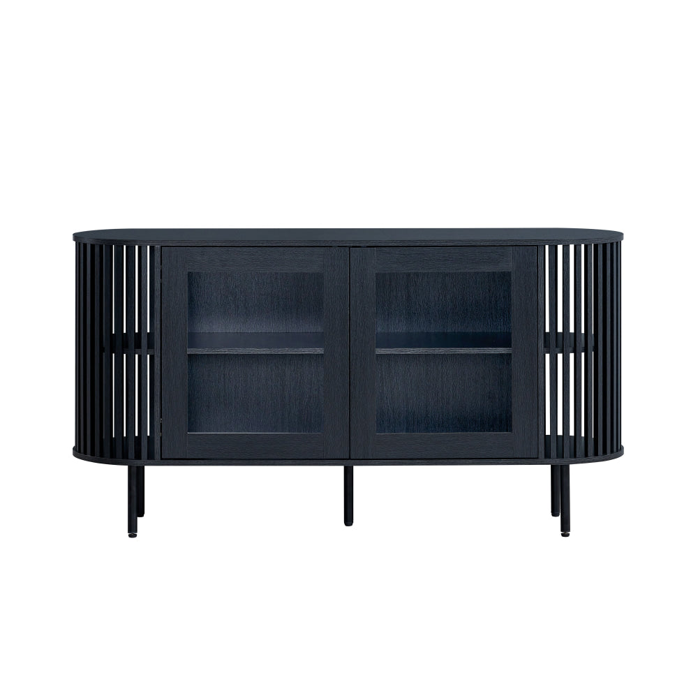 Izar Wooden Sideboard Buffet Unit Storage Cabinet 2-Doors Slat Black & Fast shipping On sale