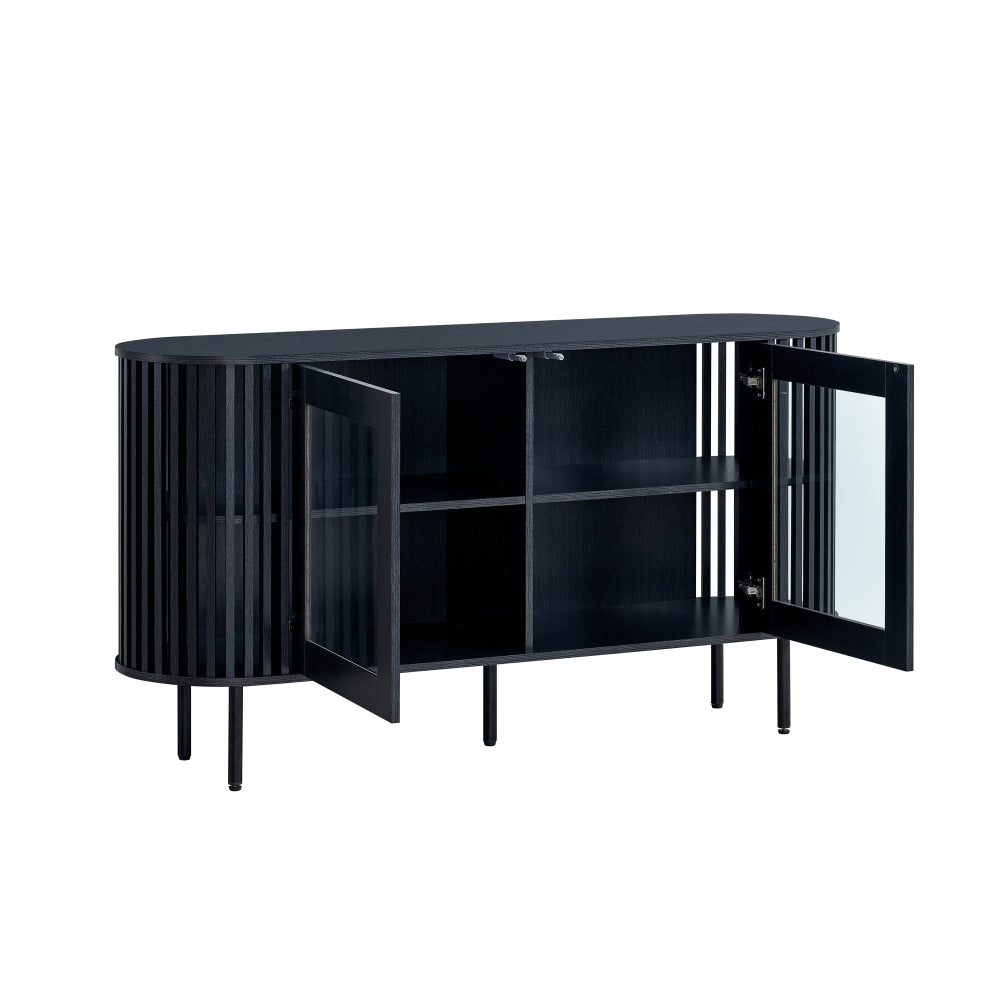 Izar Wooden Sideboard Buffet Unit Storage Cabinet 2-Doors Slat Black & Fast shipping On sale