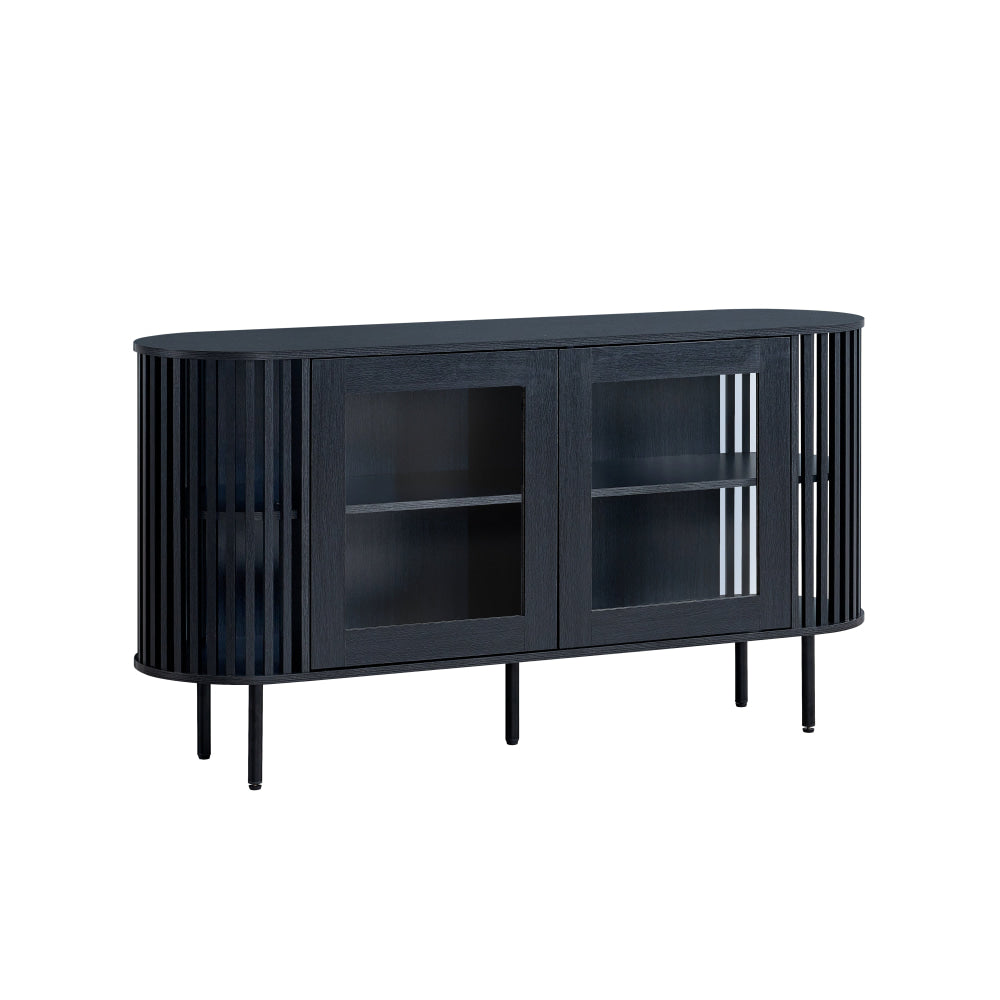 Izar Wooden Sideboard Buffet Unit Storage Cabinet 2-Doors Slat Black & Fast shipping On sale